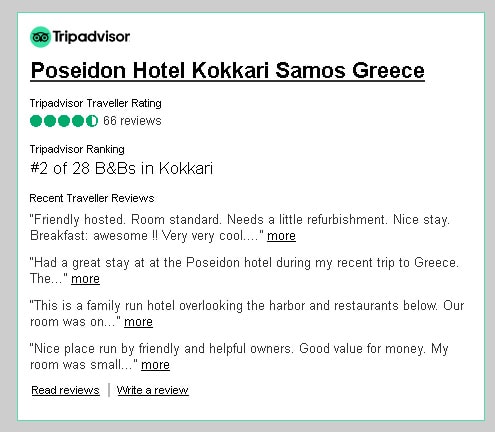 Hotel Poseidon Kokkari awards and Certificates